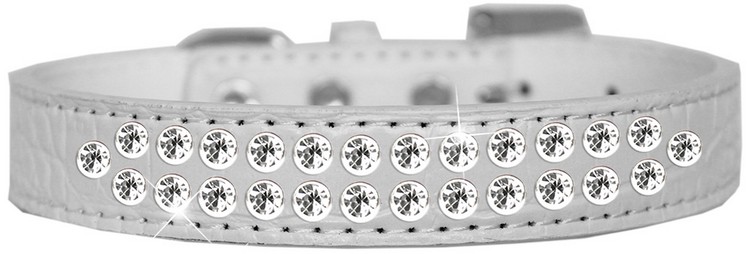 Two Row Clear Jewel Croc Dog Collar White Size 18